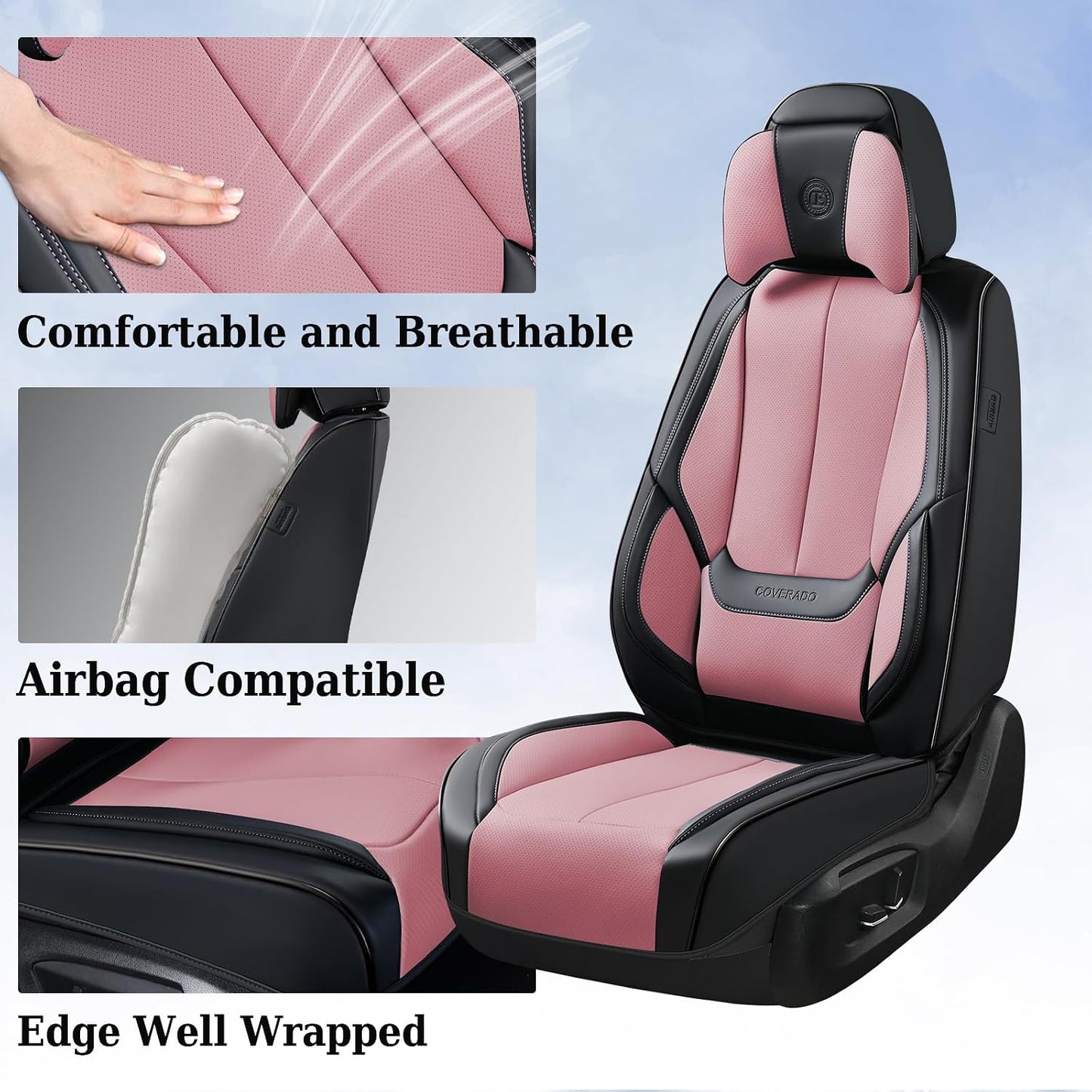 Coverado Seat Covers Full Set, Black Seat Covers for Cars 5 Seats, Car Seat Protector, Waterproof Nappa Leather Car Seat Cushion, Front and Rear Car Seat Cover Fit for Most Sedans SUV Pick-up Truck - Colors A
