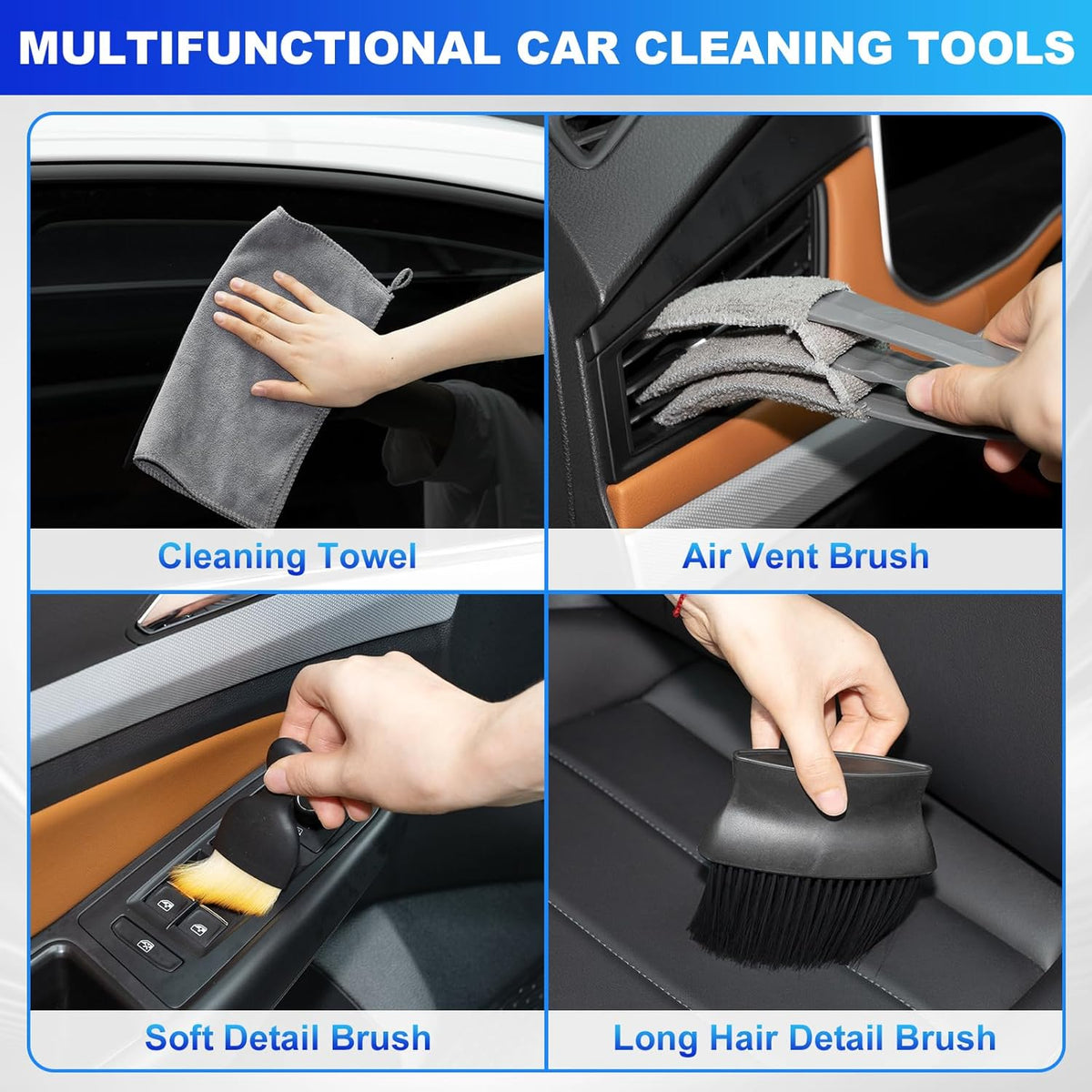 THINKWORK Car Detailing Kit, Car Detailing Brush Set, Car Cleaning Drill Brush Kit with Extension Pole, Professional Auto Detailing Supplies for Automobile Interior Exterior Wheels