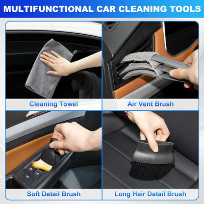 THINKWORK Car Detailing Kit, Car Detailing Brush Set, Car Cleaning Drill Brush Kit with Extension Pole, Professional Auto Detailing Supplies for Automobile Interior Exterior Wheels