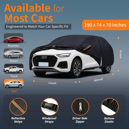 Car Cover Waterproof All-Weather,Outdoor Full Exterior Automobiles Sedan/Coupe (Length 186-193 inch) with Windshield Sun Shade Universal Fit Toyota Camry, Tesla Model 3, Accord etc