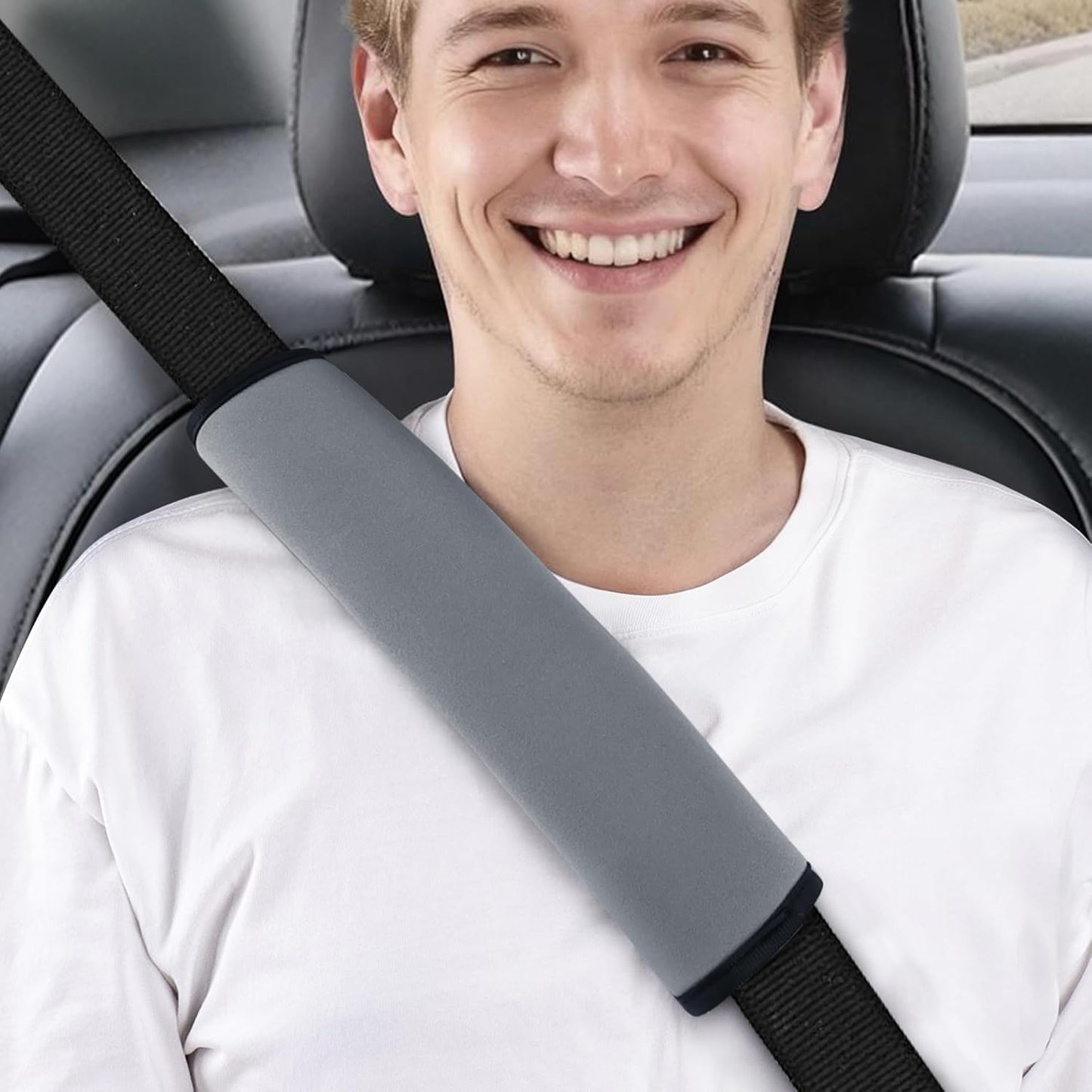 Extra Long Car Seat Belt Cover, 2Pack Waterproof Seatbelt Shoulder Pad for Comfortable Driving, Soft Seatbelt Strap Covers for Adults Kids Women & Men, Machine Washable, Grey