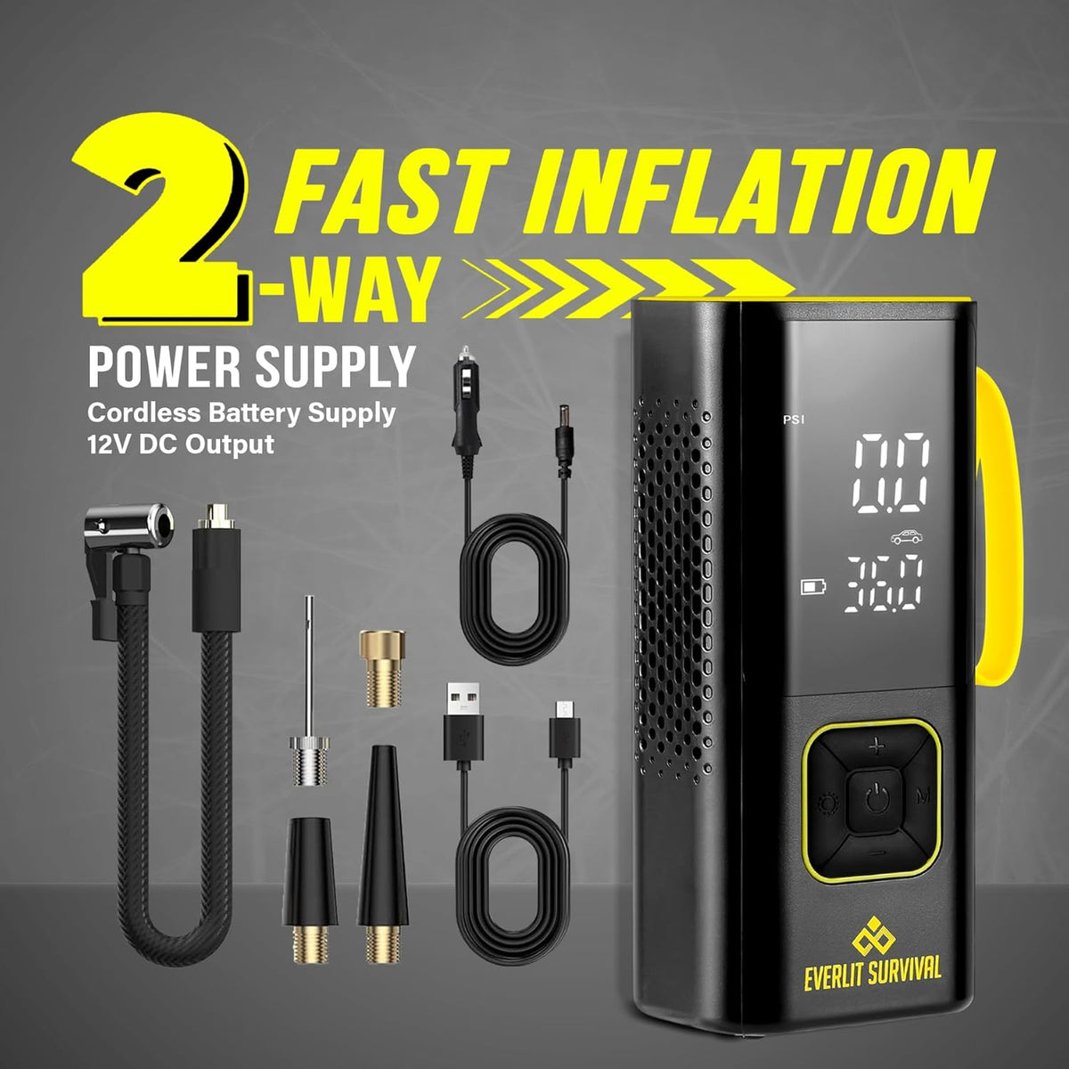 EVERLIT All-in-One Tire Repair Kit with Air Compressor – 150 PSI Portable Cordless Tire Inflator & Plug Kit – Flat Tire Emergency Roadside Kit for Car, SUV, Truck & Motorcycle Fast Repair & Inflation