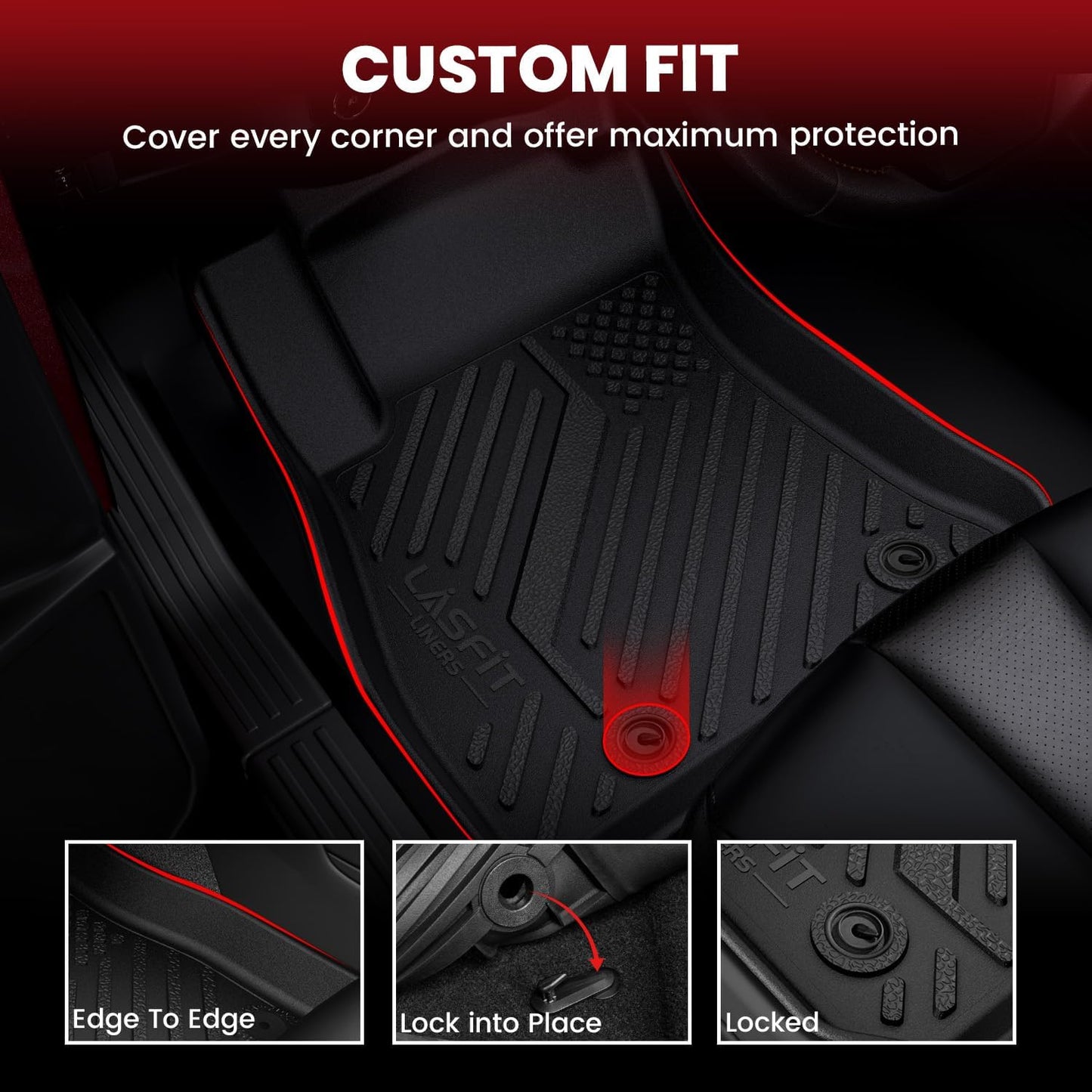 LASFIT Floor Mats Fits for Hyundai Sonata 2020-2026 (Only for FWD & Gas) & Kia K5 2021-2025 (Only for FWD) Custom Fit TPE All Weather Floor Liners Car Mats Accessories, Black