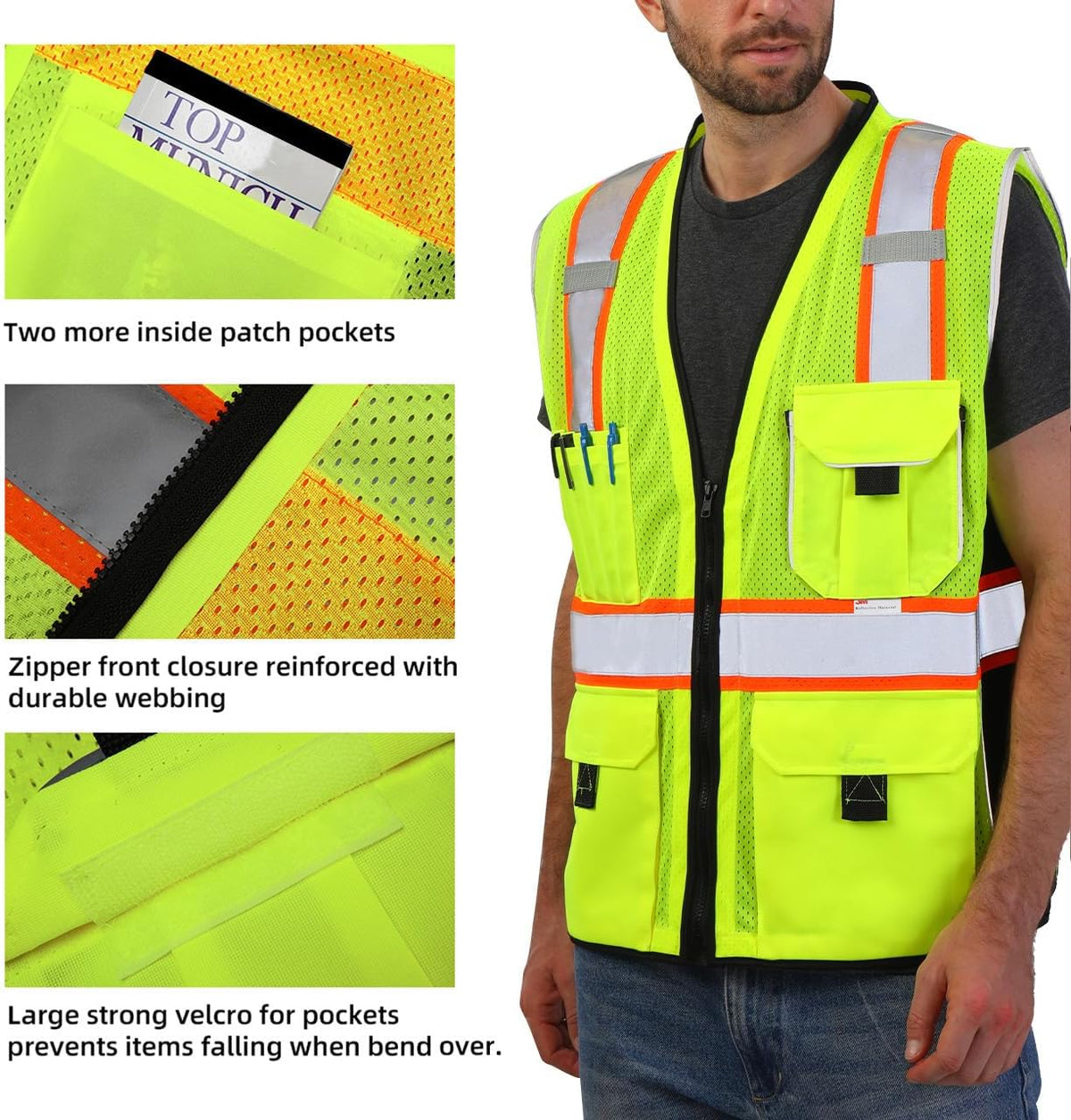 Dib Safety Reflective Mesh Vest ANSI Class 3, High Visibility with Pockets and Zipper, Made with 3M Reflective Tape, Yellow XL
