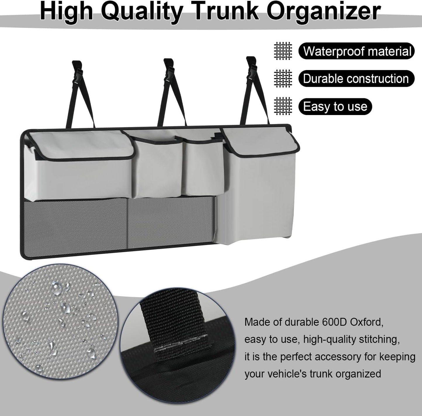 UYYE Trunk Hanging Organizer, Backseat Bag, Car Interior Accessories with 4 Pockets & 2 Mesh Pouches for Groceries, Will Provide More Storage Trunk Space for SUV, Jeep, MPVs