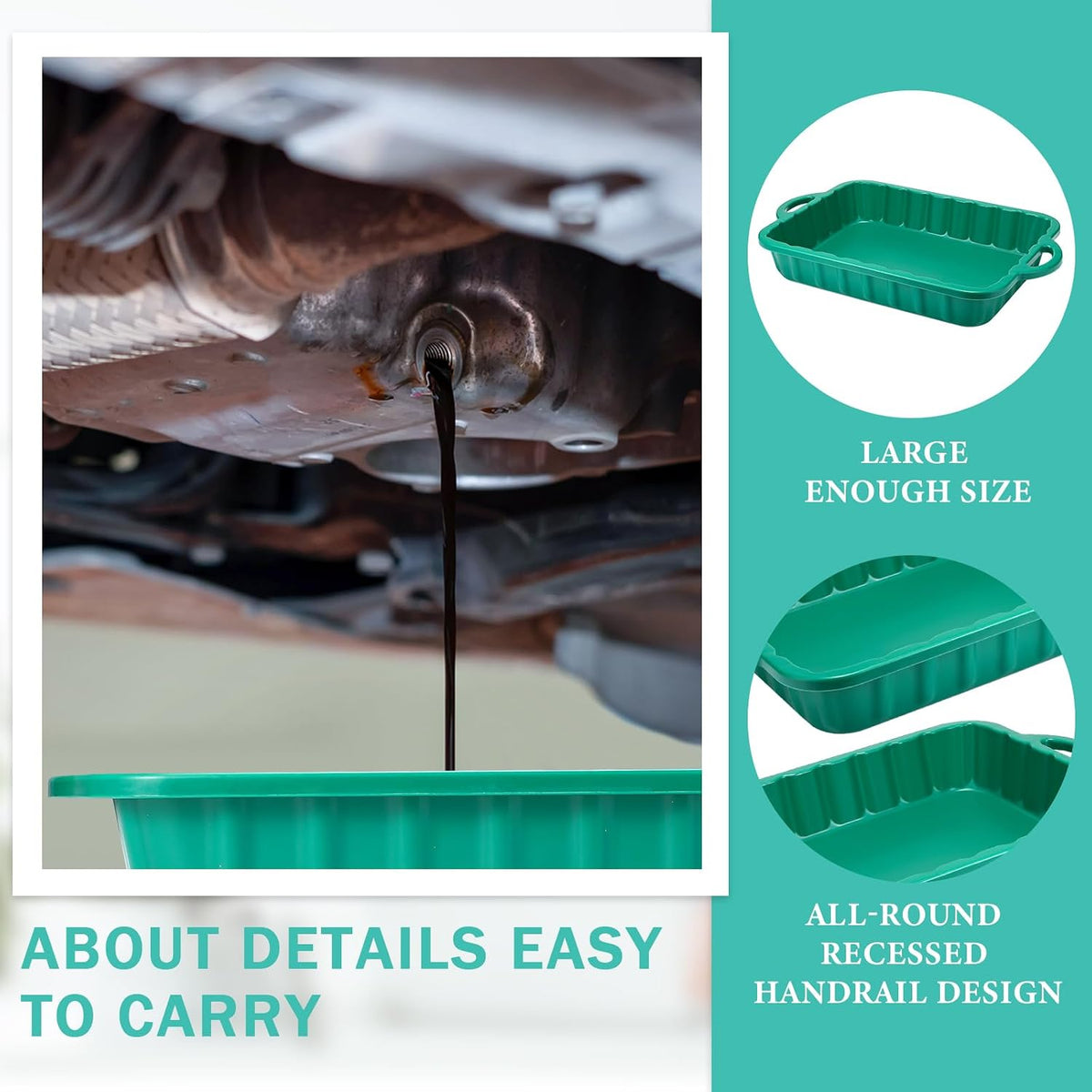 Baderke 2 Pcs 19.7 x 15.4 x 4 Inch Oil Drain Pans Green Oil Drip Tray Automotive Catch Pan 2 Gallon Square Green Container for Under Car to Keep Floor Clean