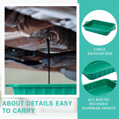 Baderke 2 Pcs 19.7 x 15.4 x 4 Inch Oil Drain Pans Green Oil Drip Tray Automotive Catch Pan 2 Gallon Square Green Container for Under Car to Keep Floor Clean