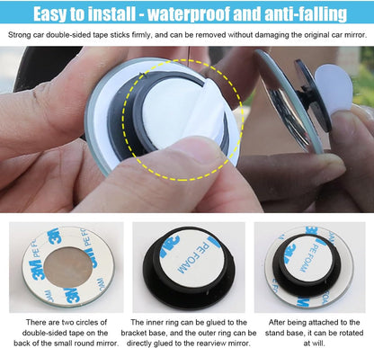 GLSOWEE Car Blind Spot Mirror, 2"" Round Convex Mirror, Frameless HD Glass Rear View Mirror with Wide Angle Adjustable Stick, Universal Vehicle Exterior Accessories for Car SUV Truck (2 PCS)