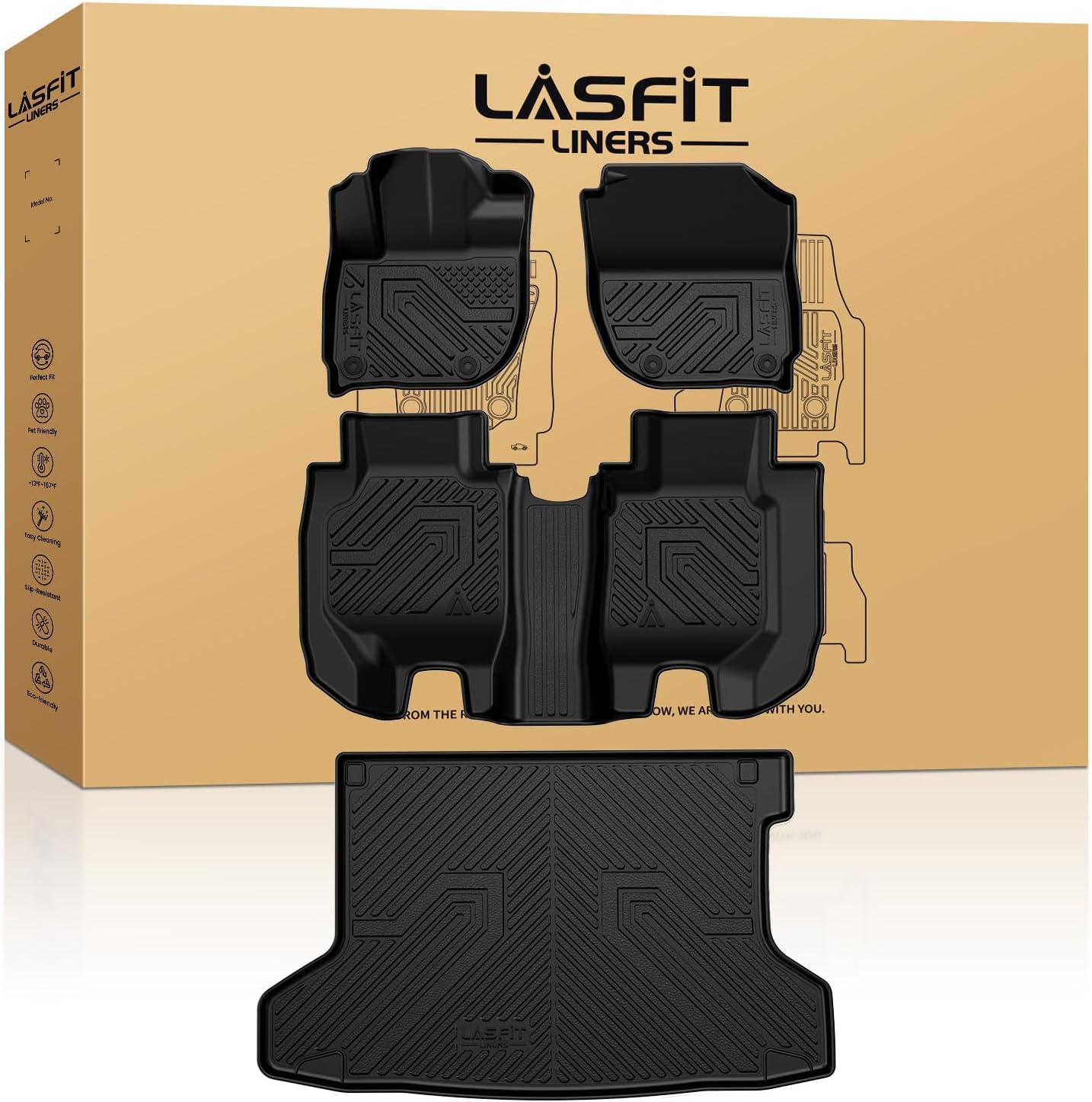 LASFIT Full Set Floor Mats for Honda CR-V 2026 2025 2024 2023 (Gasoline & Hybrid & e:FCEV), All Weather TPE Custom Fit Floor Liners 1st & 2nd Row & Seat Back Mat & Cargo Mat (Upper Position)
