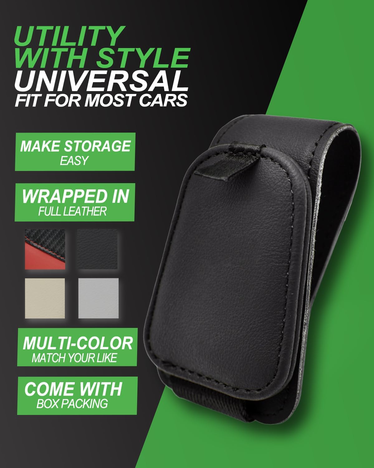 Sunglass Holder for Car, 2 Pack Car Sunglass Holder Visor Clip Magnetic Leather Sun Glasses Eyeglass Hanger, Black, Fit for Different Size Eyeglasses