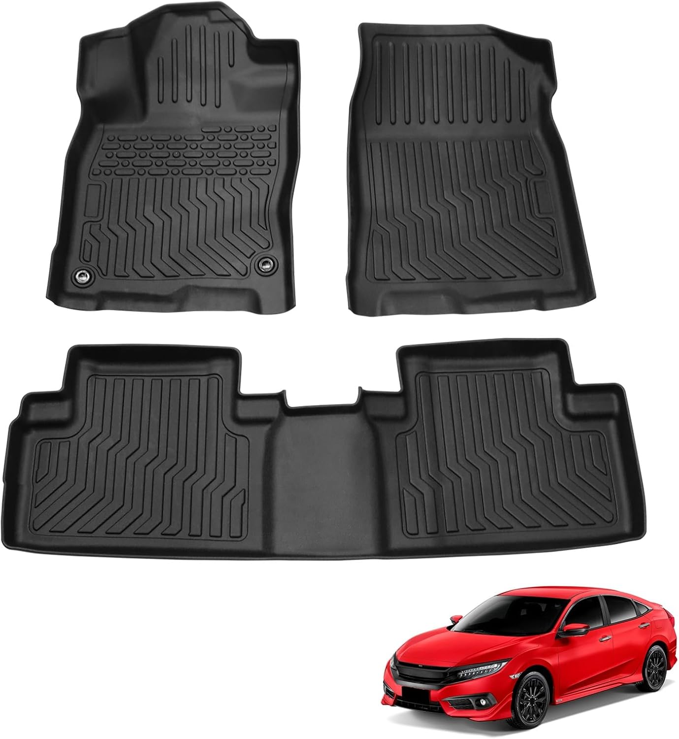 All Weather Floor Mats for 2016-2019 Chevy Cruze (No Fit 2016 Cruze Limited), Chevy Cruze Floor Mats, 1st and 2nd Maximum Coverage, 3D Waterproof TPE Rubber Protector Car Mats Full Set Liners