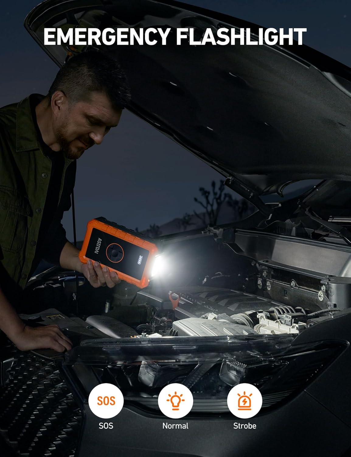 AstroAI S8 Air Jump Starter with Air Compressor, 3000A Peak Car Battery Jump Starter Portable (9.0 Gas/6.5L Diesel) with 150PSI Cordless Auto-Shutoff Tire Inflator, 12V Battery Charger Booster(Orange)