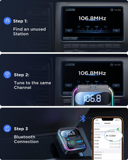 JOYROOM 81W Bluetooth 6.0 Car Adapter Wireless FM Radio Transmitter | [PD45W & QC36W] Fast Charge, Dual Mics for Clear Call, HiFi Deep Bass, LED Light, Support USB Drive, Ideal for Road Trips