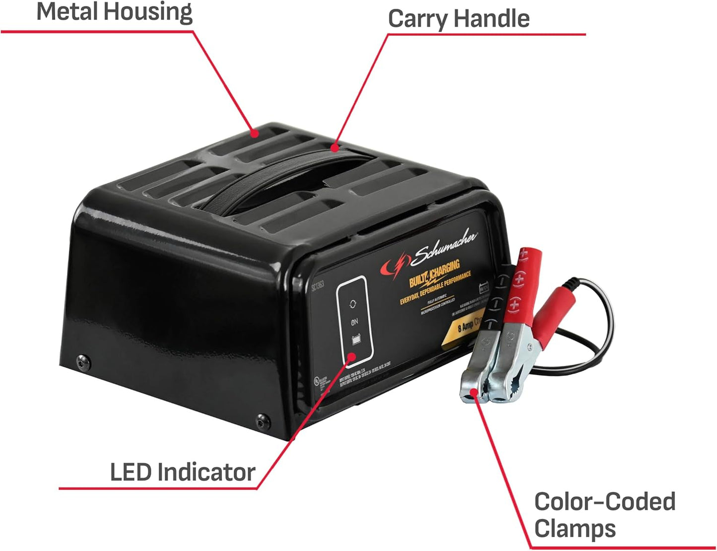 Schumacher Electric 8A Car Battery Charger and Maintainer, 3-in-1 Solution, for 6V/12V Power Sport, Automotive, and Marine Batteries, SC1363