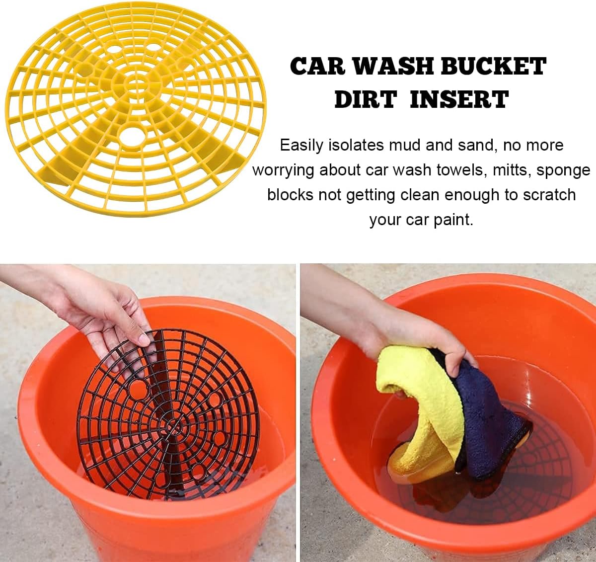 Yourkar Car Wash Bucket Inserts - 2 PCS Plastic Grit Trap for Vehicle Detailing, Auto Dirt Collectors, Fits 12 Inch Diameter Bucket, Universal Car Accessories (Black)