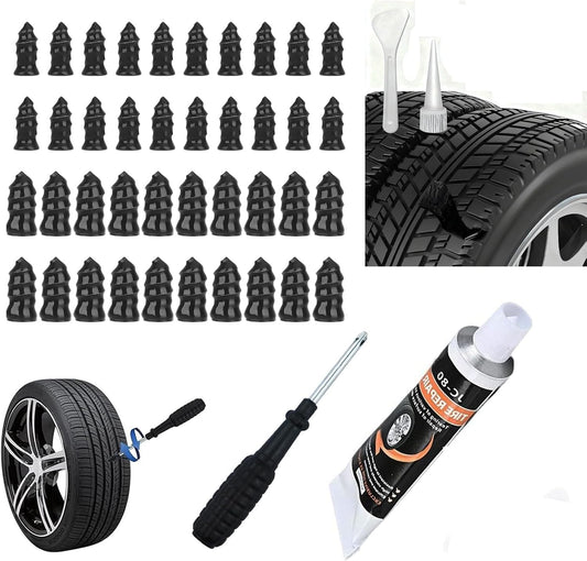 Tire Repair Kit, Tire Plug Kit, No Need to Remove Tire, Quick Flat Tire Repair Tool with Plug Screws, Portable Kit for Cars, Trucks, Motorcycles & SUVs