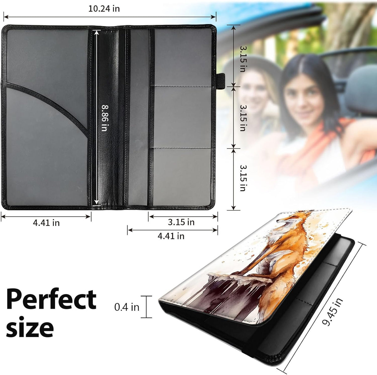 Car Registration and Insurance Holder, Leather Car Glove Box Organizer, Cool Car Accessories for ID, Driver's License Cards & Essential Document, business cards, Men&Women, Retro Audio Cassette