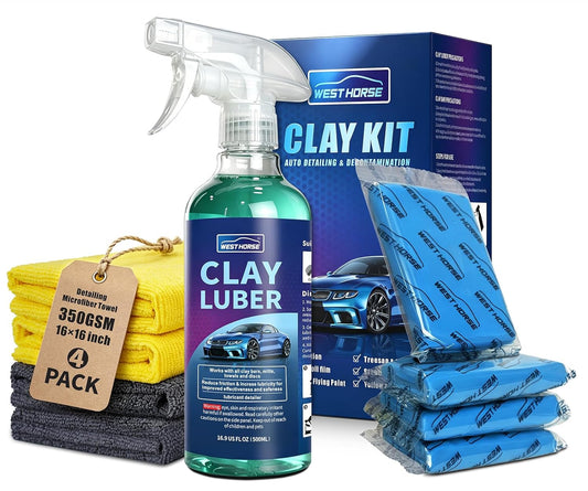 Complete Clay Bar and Luber Kit for Auto Detailing - 4 Pack (4x100g) Clay Bars + 16.9 fl. oz Lubricant Spray + 4 Pack Microfiber Cleansing Towel