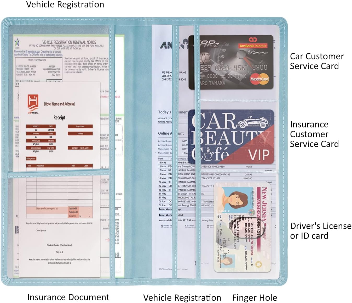 Car Accessories Registration and Insurance Holder,Leather Essential Card Magnetic Shut Vehicle Glove Box Organizer Case for Auto Driver License Document Truck Motorcycle Boat Men Women,Black