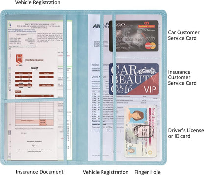 Car Accessories Registration and Insurance Holder,Leather Essential Card Magnetic Shut Vehicle Glove Box Organizer Case for Auto Driver License Document Truck Motorcycle Boat Men Women,Black