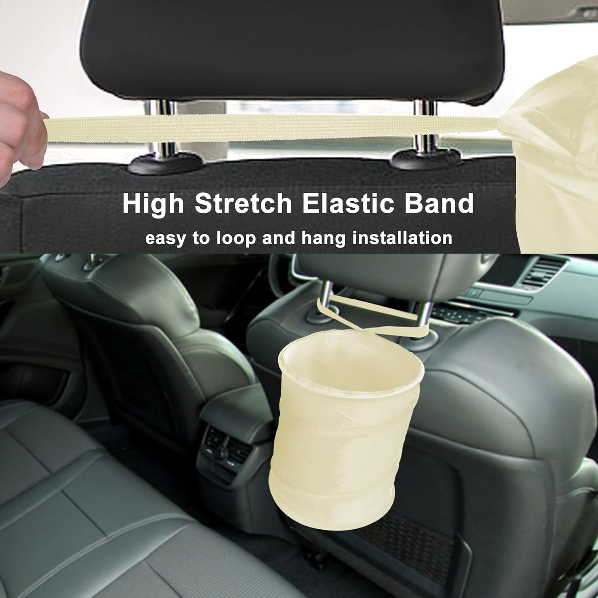 Car Trash Can, 2 Packs Mini Collapsible Pop-up Car Garbage Can, Waterproof Hanging Car Trash Bag with Velcro, Car Trash Bin, Black