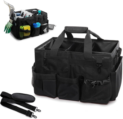 Large Cleaning Caddy Bag with Built-in Support Board, Wearable Cleaning Supplies Organizer with Adjustable Shoulder Strap & Waist Belt, Waterproof Heavy Duty Tote for Housekeepers Car Detailing