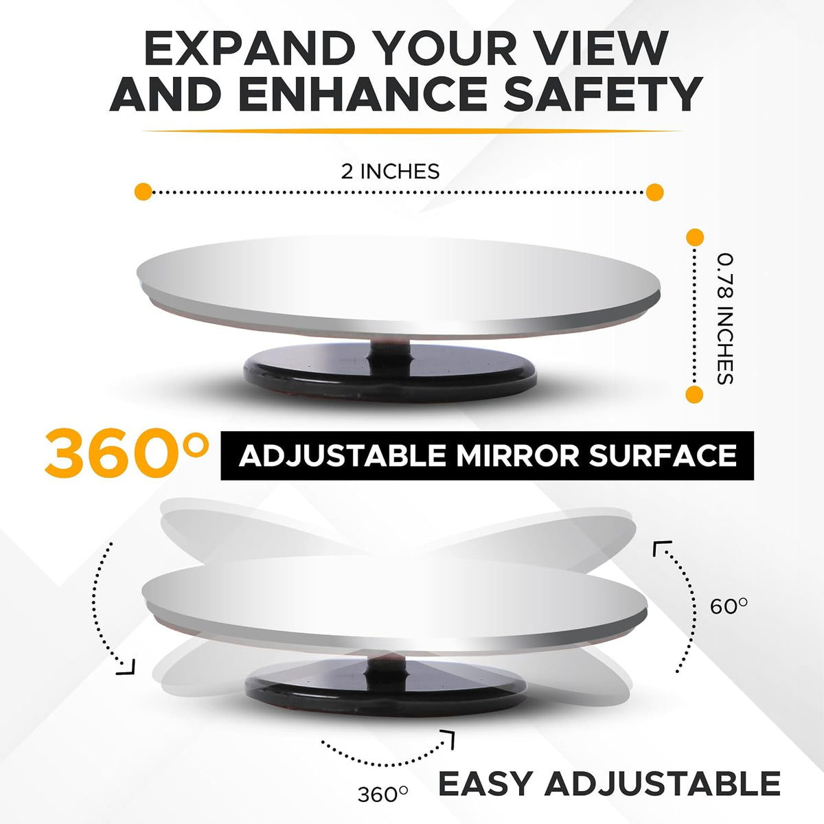 EcoNour Blind Spot Car Mirror (2 Pack) | Wide Angle for 3x Larger View | Universal Car Rear View Mirror with Rain Guard | Side Blind Spot with Adjustable Stick for Cars, SUVs, and Trucks