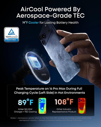 Anker Prime MagSafe Car Mount Charger, Qi2 25W Certified Wireless Car Charger with AirCool, Strong Magnets, Air Vent Mount for iPhone 17-12 Series