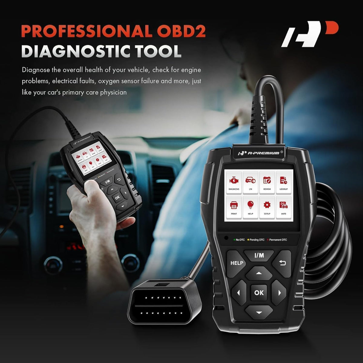 A-Premium AD200 Professional OBD2 Scanner Car Diagnostic Tool, OBDII EOBD Code Reader, Enhanced Check Car Engine Light Diagnostic Scan Tool, Upgraded Fault Code Scanner for All Vehicles from 1996