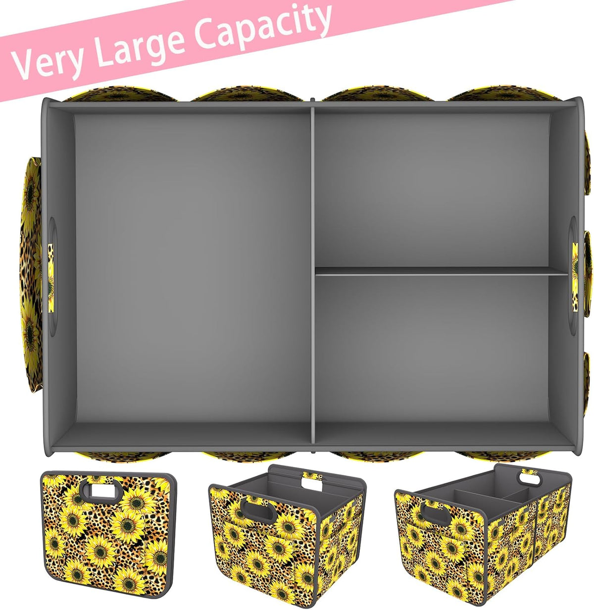 Homeve Car Trunk Organizer for SUV, 18.5Gal Large Capacity No-Sag Heavy Duty, Foldable Waterproof Anti-Slip Storage with 12 Pockets, Fit Sedan,Truck, Universal Car Accessories, Black, Large, 2 Compart
