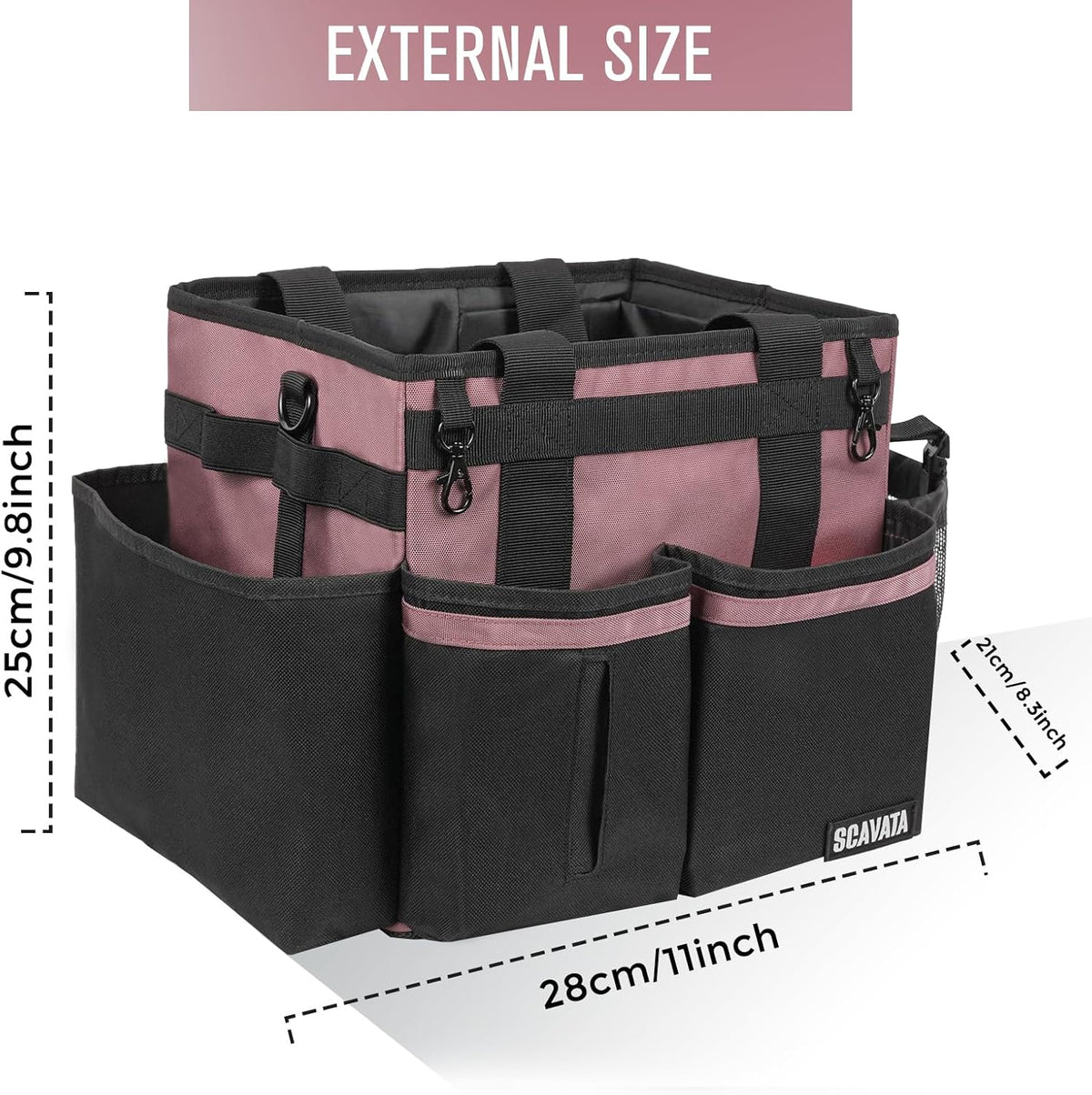 SCAVATA Compact Wearable Cleaning Caddy, Small Supplies Organizer with Handle & Shoulder Straps for Housekeepers, Under Sink & Car Cleaning Tool Organizer Bag (Black)
