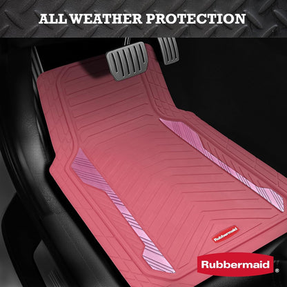 Rubbermaid Car Floor Mat, Heavy Duty All-Weather Car Mats Full Set with Dual-Tone Pink Aluminum Inserts – Universal Fit, Anti-Slip Backing, Trim-to-Fit for Most SUV, Sedan, Van