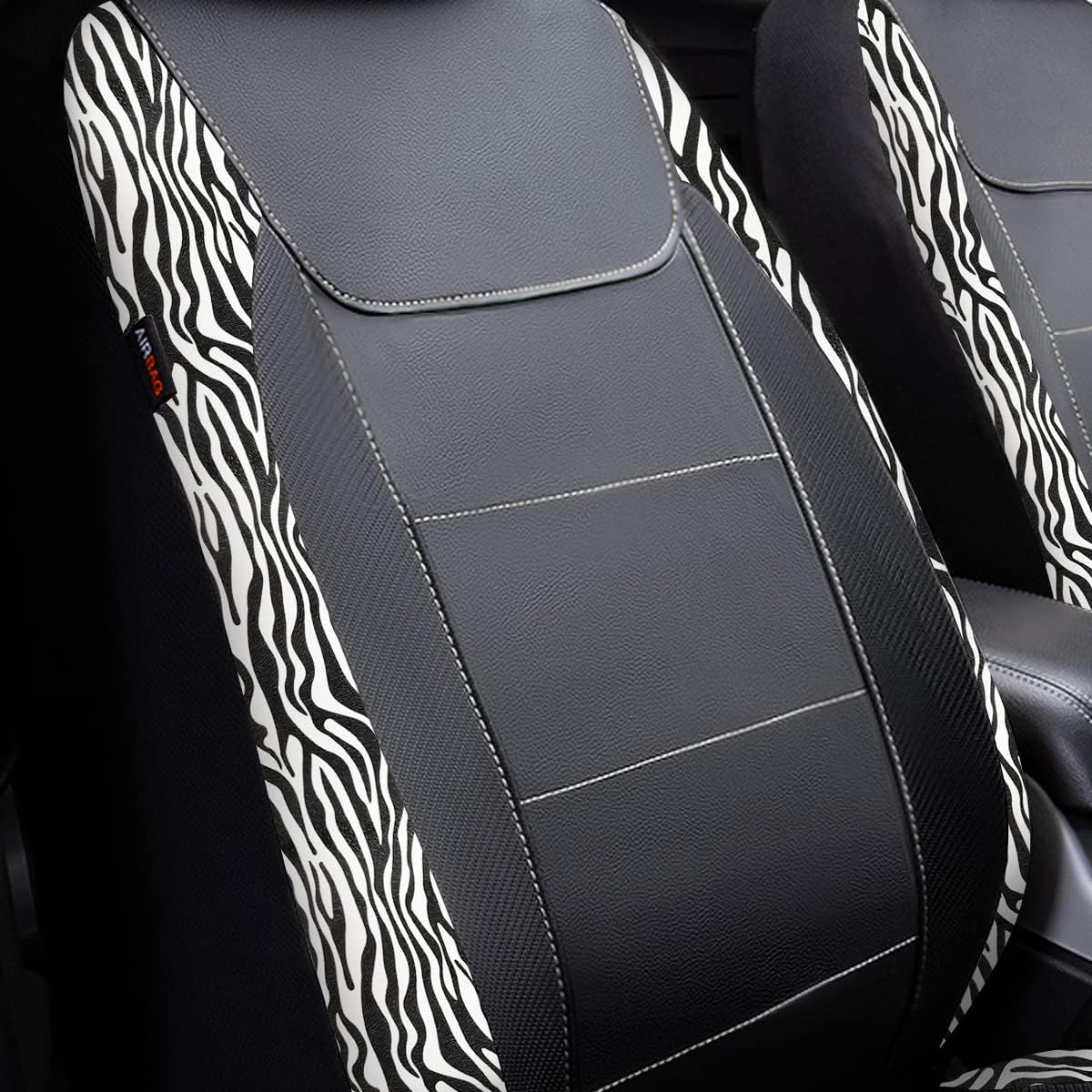 Flying Banner Carbon Fiber Leather Vehicle Seat Covers, Leopard Gray Black, Universal Fit - 8PCS