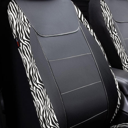 Flying Banner Carbon Fiber Leather Vehicle Seat Covers, Leopard Gray Black, Universal Fit - 8PCS