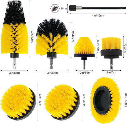 8 Pcs Drill Brush Attachment Set, Power Cleaning Scrub Brush Kit with Extend Long Attachment, All Purpose Drill Scrub Brushes for Car, Grout, Floor, Tub, Bathroom and Kitchen (Yellow)