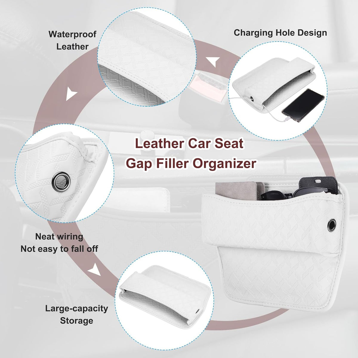 HARFINGTON 2pcs Car Seat Gap Filler Organizer 11.5 x 8 x 2.1 Inch Leather Universal Car Organizer Storage Box Between Seat and Console for Phone Sunglasses Keys, Brown