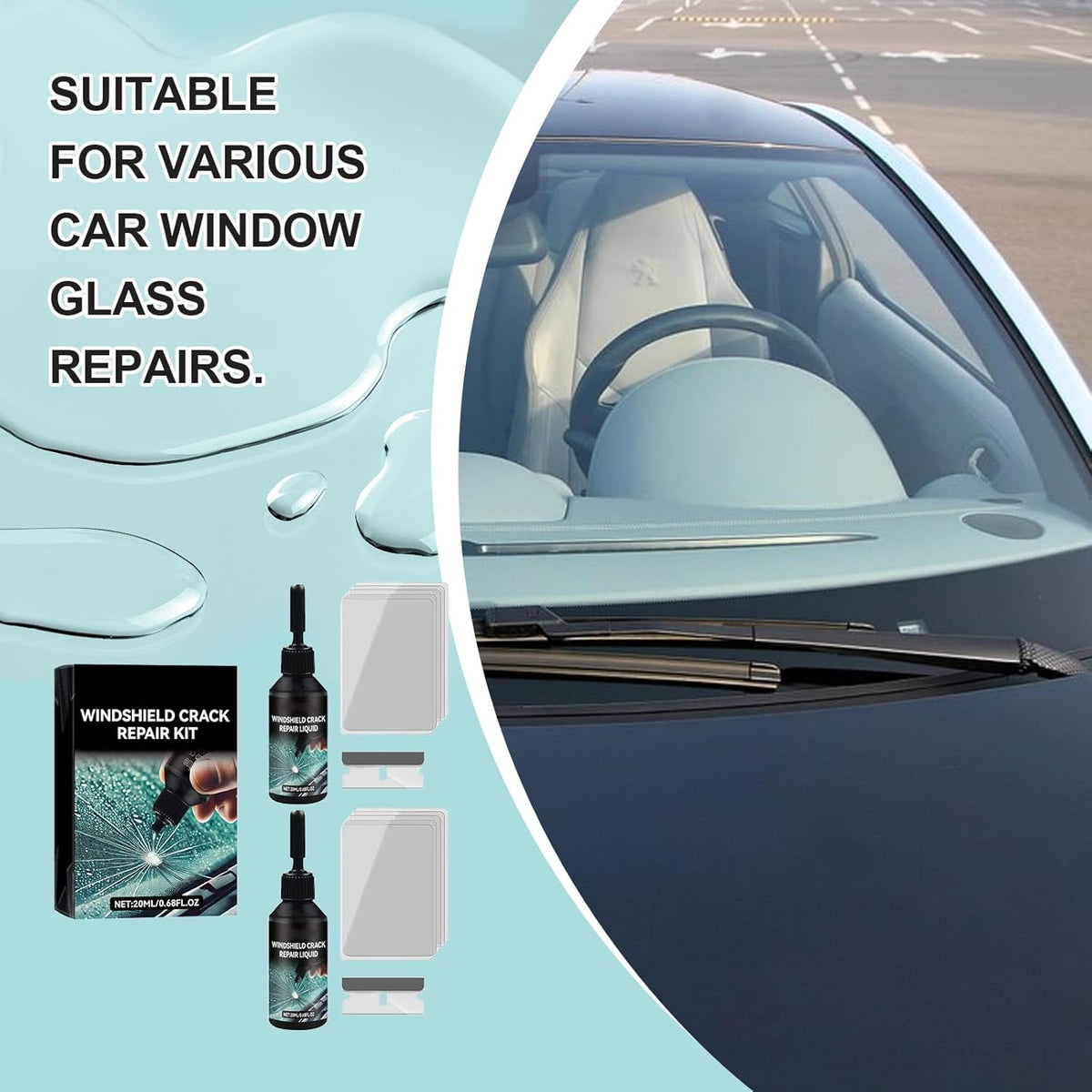 Cracked Windshield Repair Kit for Car Cracks, Fast and Convenient (2PCS) | Emergency Repair for Star, Linear Cracks & Chips,Portable Emergency Glass Repair Set for Car and Home Use