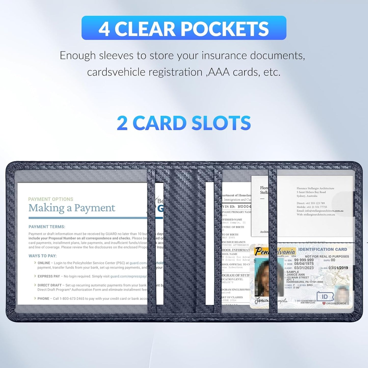 Car Registration and Insurance Card Holder，Vehicle Glove Box Car Organizer，Accessories Case for Storing Driving Licences, Cards, Documents
