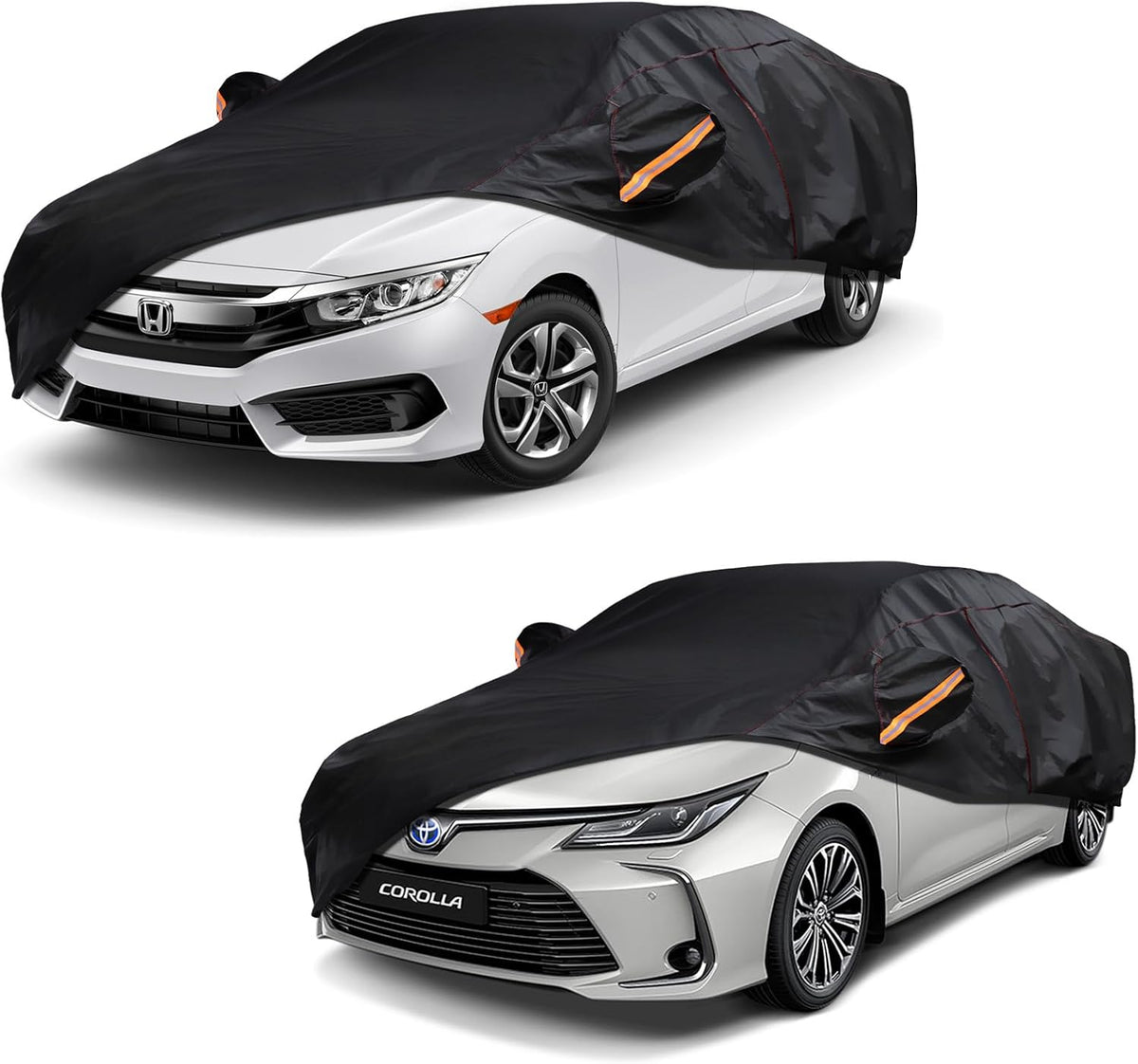 6 Layer Heavy Duty Car Cover Waterproof All Weather Protection with Cotton Liner, Full Exterior Outdoor Cover for Sun Rain Snow UV Protection, Fits Sedan 186-193 inchs