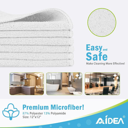 AIDEA Microfiber Cleaning Cloth-12PK, Soft Microfiber Towels for Cars, Absorbent Cleaning Rags, Lint-Free Streak-Free Wash Cloths for House, Kitchen, Window(12in.x12in), Black