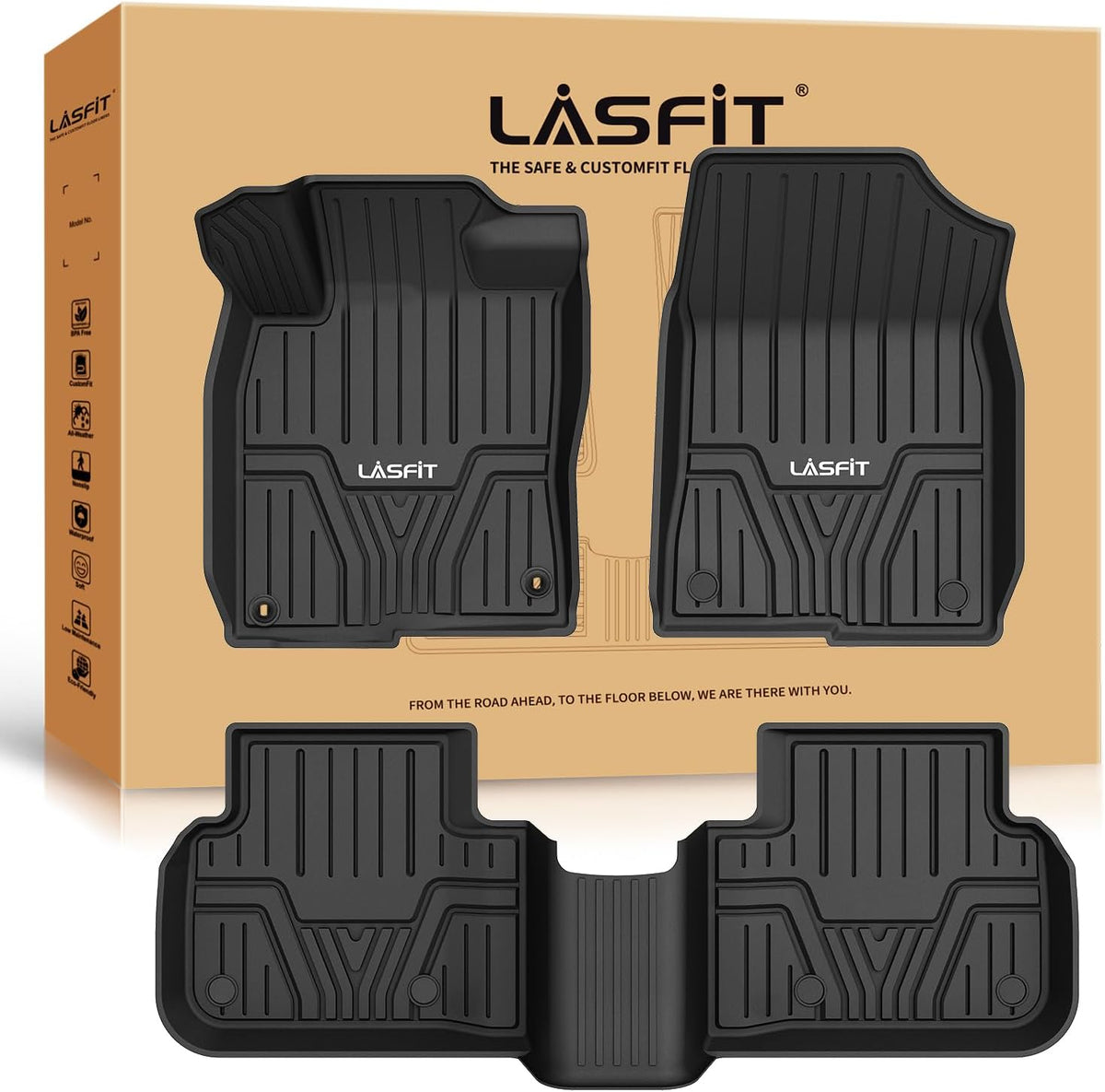LASFIT Floor Mats and Cargo Liner for Honda CR-V 2026 2025 2024 2023 (Gasoline & Hybrid & e:FCEV), All Weather TPE Car Trunk Mat (Upper Position), 1st & 2nd Row & Trunk Liner Full Set Black