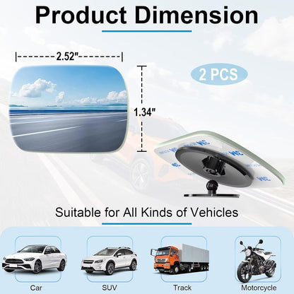 BFXM Blind Spot Mirrors 2 Pack, Car Accessories Frameless Side Mirror Blindspot Convex HD Glass, Side View Mirror Blindspot with Wide Angle Adjustable Stick for Car SUV and Trucks