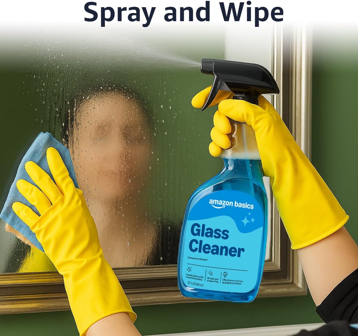 Amazon Basics Glass Cleaner, Streak-Free Shine, 32 Fl Oz, Pack of 2 with 1 Sprayer