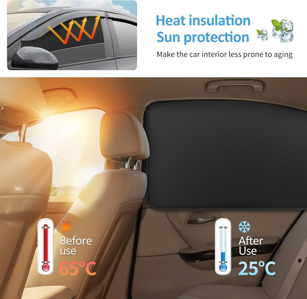 Car Window Sun Shades Curtains - Magnetic Privacy Curtains Side Window Sun Shades 100% Block Light Car Window Covers with Cooler Feeling 4Pcs, Thicken(Thickset, 4pcs)