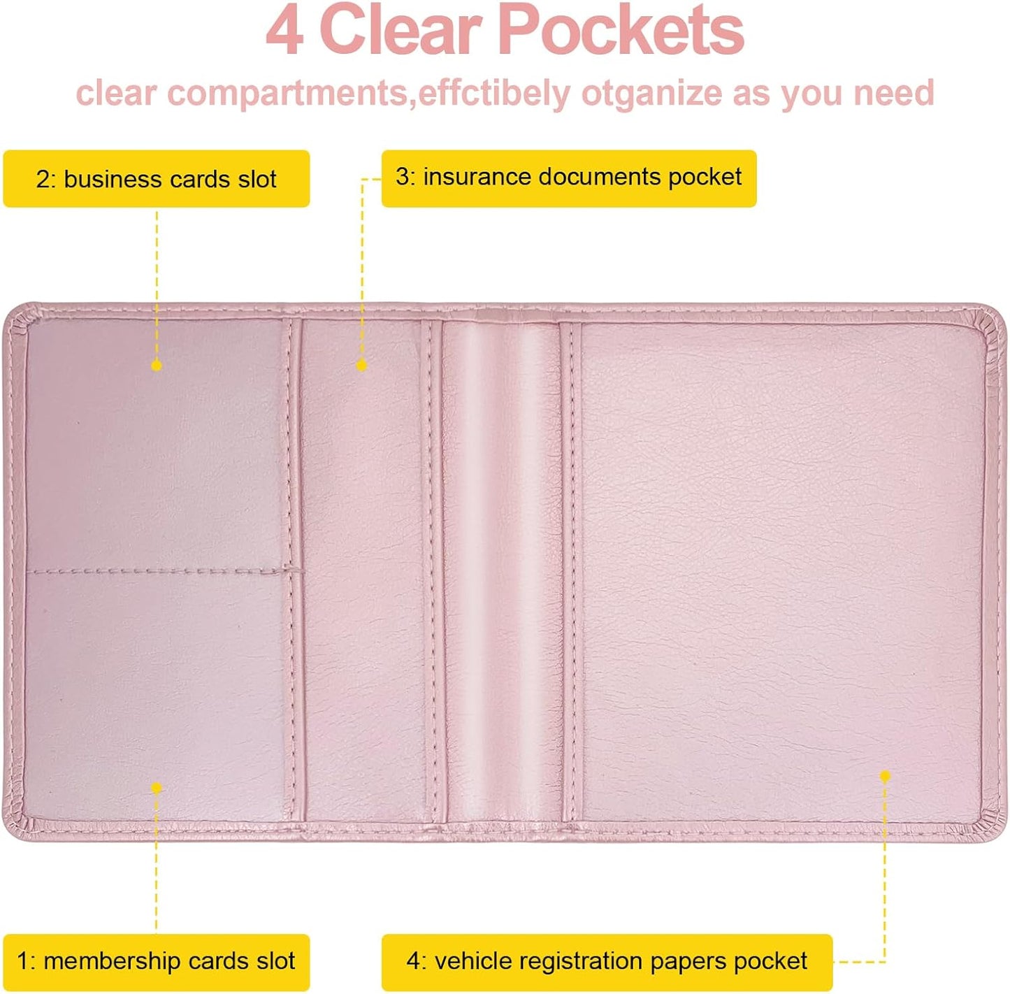 Car Registration and Insurance Card Holder - Leather Vehicle Glove Box Automobile Documents Paperwork Wallet Case Organizer for ID, Driver's License, Key, Cards - Car Accessories for Women&Men