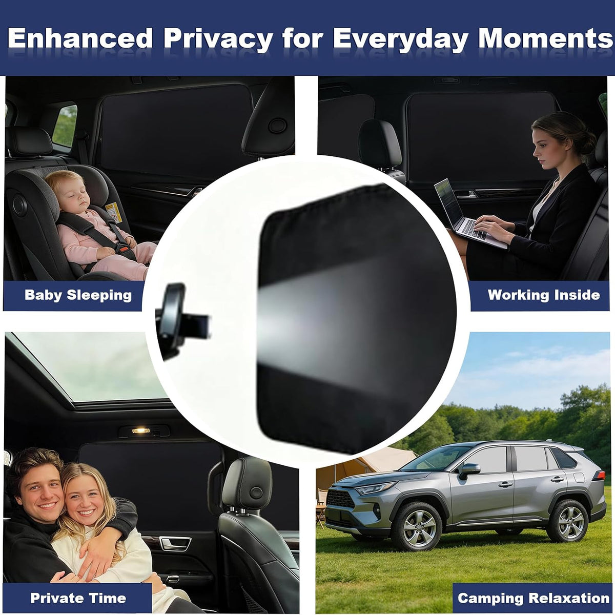 XCBYT Car Window Shades - 4 Pcs Car Privacy Curtains - 100% Block Light Car Window Covers - Magnetic Side Window Sun Shade Keeps Cooler for Breastfeeding, Taking a nap, Changing Clothes, Camping