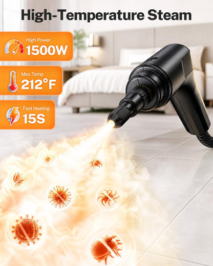 ODSD Steam Cleaner for Home & Car, 15s Fast Heating Handheld Steam Cleaner with 1.6L Tank, 3-Level Pressurized Steamer for Cleaning Tile, Grout, Sofa & Car Detailing