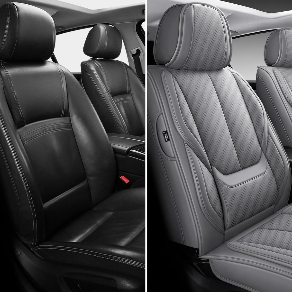 MINGBRON Car Seat Cover Full Set, Leather Car Seat Cover, Waterproof Seat Covers, Car Seat Cushion, Nappa Leather Seat Covers Car Seat Protector Universal Fit Most Cars Black