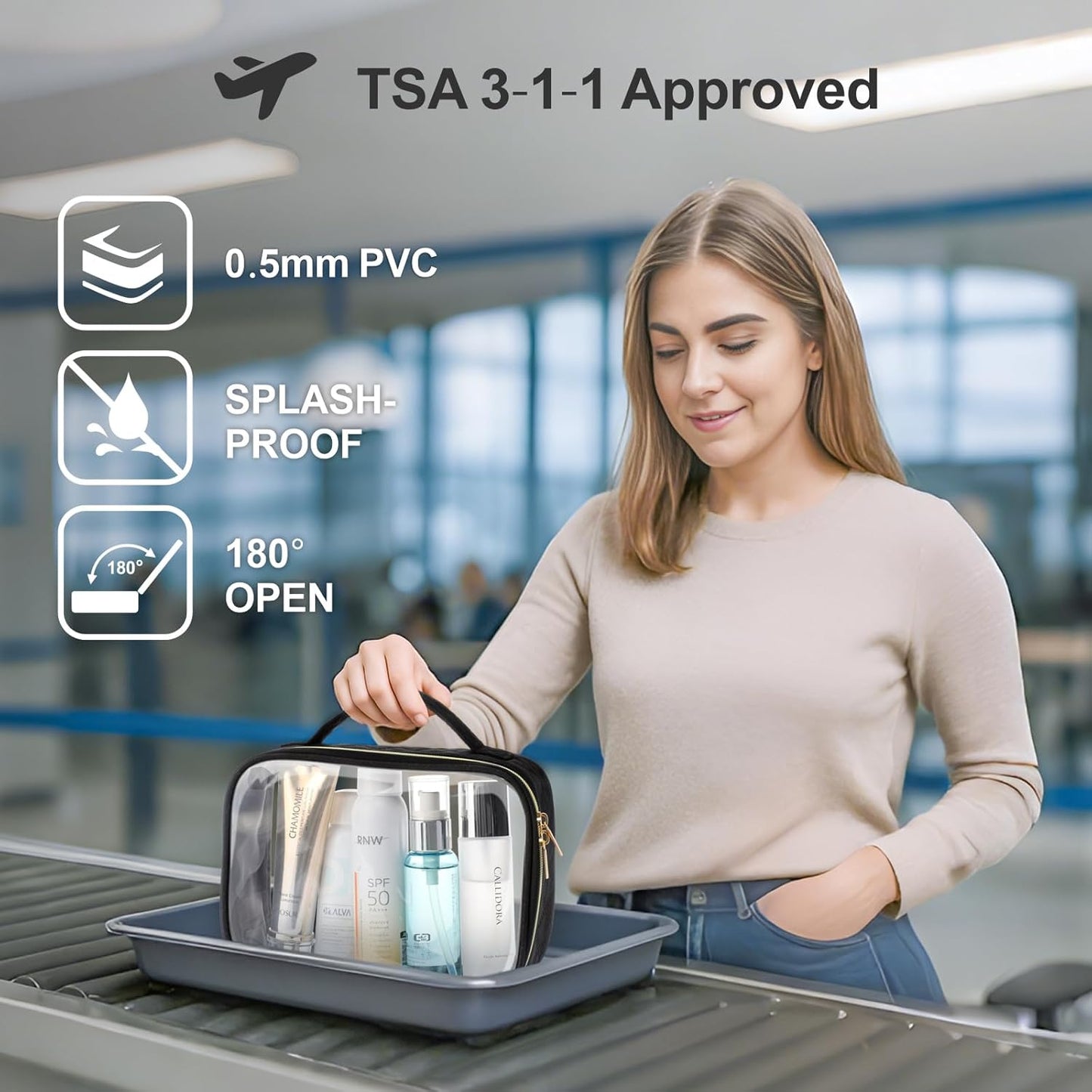 PACKISM Clear Makeup Bag - TSA Approved Toiletry Bag for Carry-on & Checked Luggage, Water Resistant Car Storage Organizer with Reinforced Seams