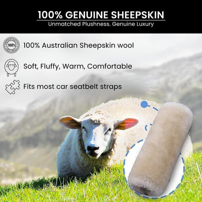 Andalus Brands 2 Pack Genuine Merino Wool Sheepskin Seat Belt Cover – Soft Shoulder Pad, Neck Cushion Protector – Authentic Car Accessories (Pearl)
